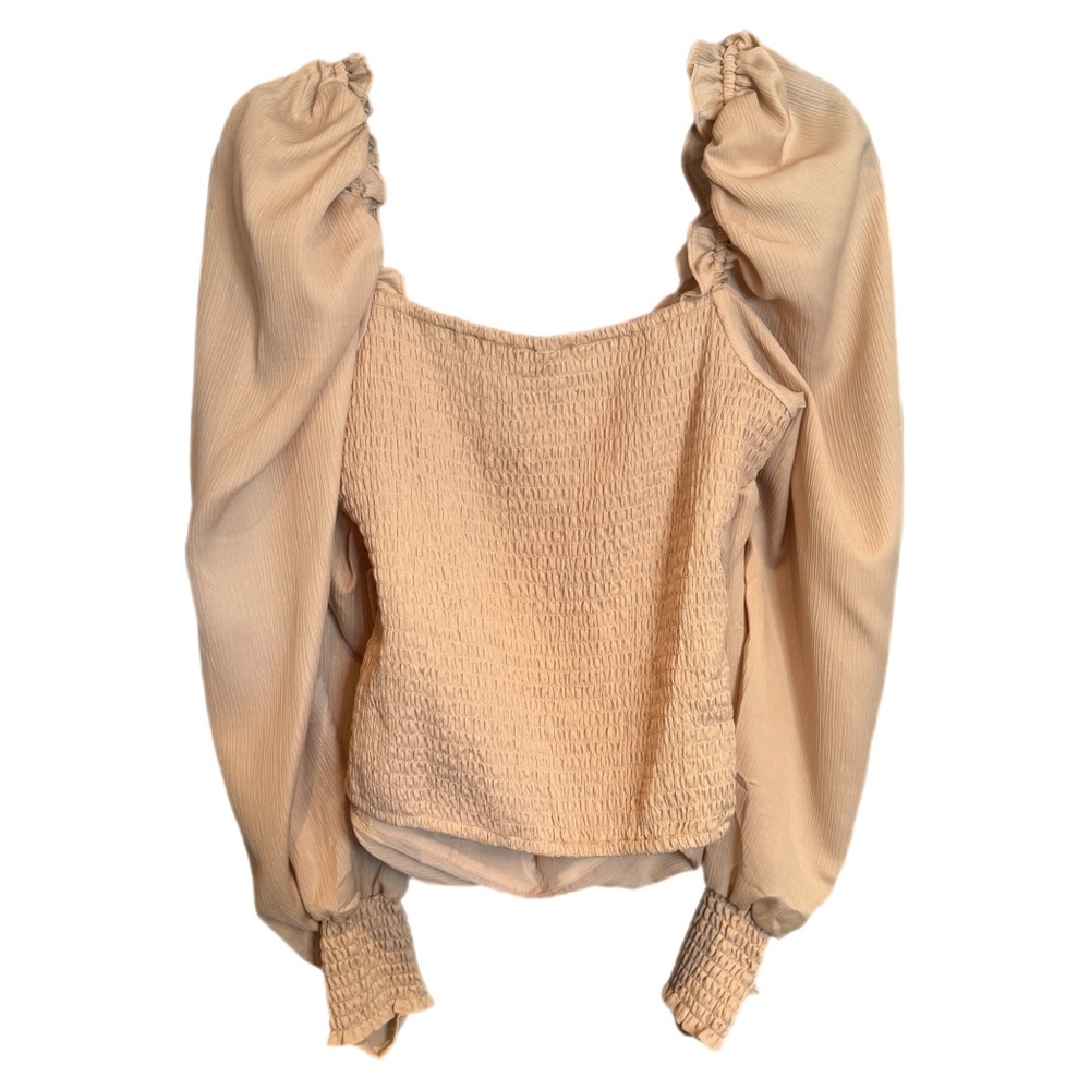 ASTR The Label Puff Sleeve Square Neck Top Sz M Blush Smocked Coquette Romantic - Picture 4 of 16